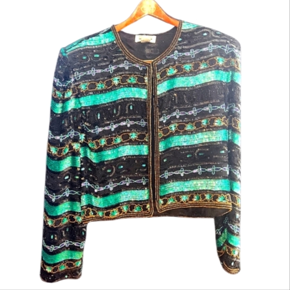 Vintage deadstock 90s Mark& John by Gopal sequined hand sewn jacket - Picture 1 of 7